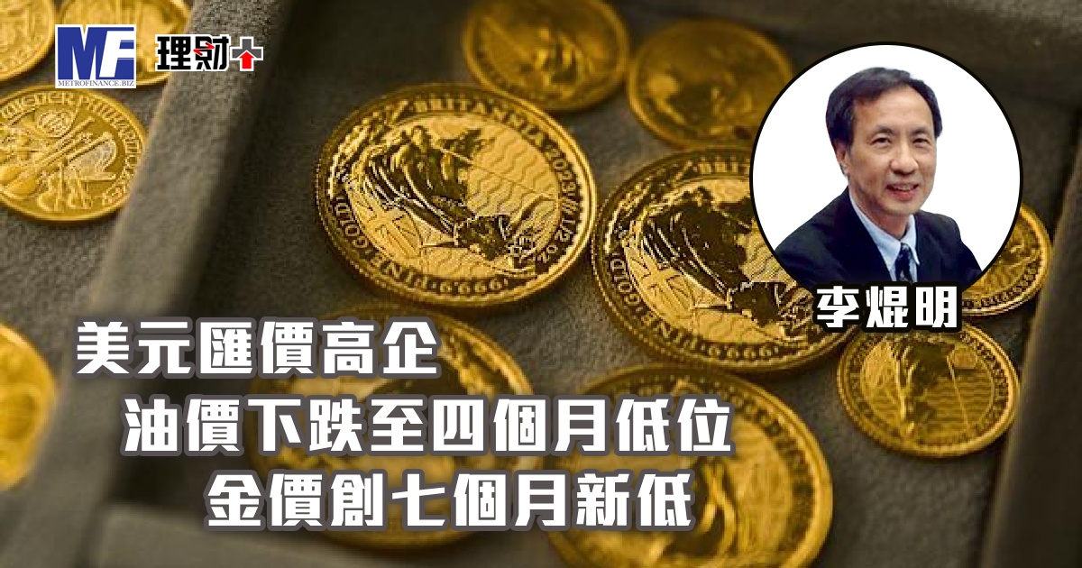 美元匯價高企，油價下跌至四個月低位；金價創七個月新低
