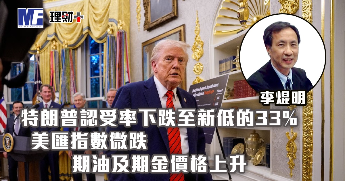 特朗普認受率下跌至新低的33%；美匯指數微跌，期油及期金價格上升